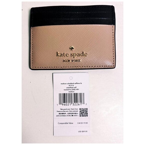 Kate Spade Womens Hazelnut Black Leather Madison Small Slim Card Holder New - Picture 3 of 6